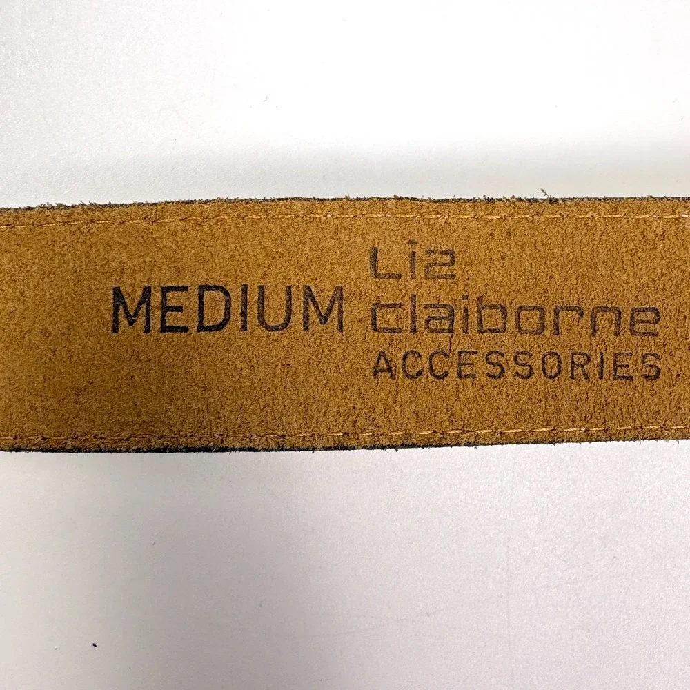 VTG 80s Liz Claiborne Waxed Saddle‎ Leather Belt Womens Sz M White Silver Swivel